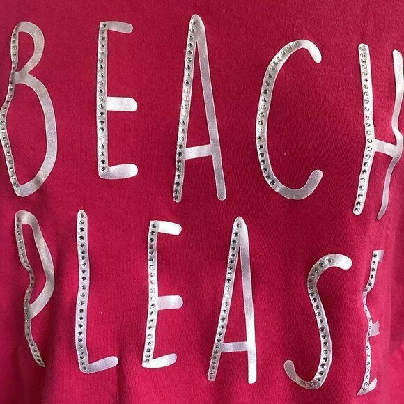 "Beach Please" Rhinestone Short Sleeve Graphic Tee Plus Sz 2XL Pink #61D - Picture 5 of 6